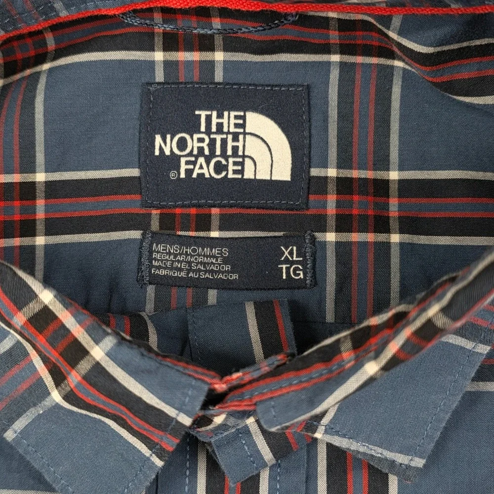 The‎ North Face Button Down Shirt Mens XL Blue Red Plaid Short Sleeve Cotton